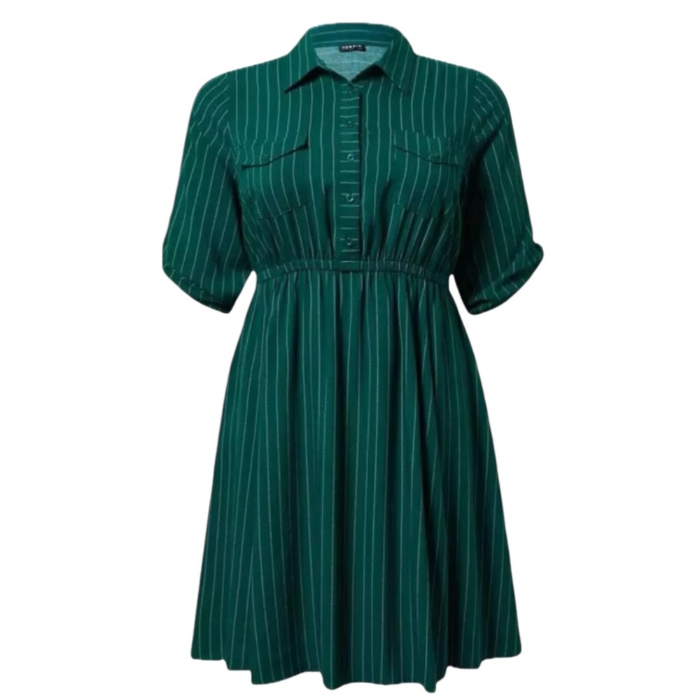 Torrid Plus Size 1 (14/16) Green Striped Challis Shirt Dress with Pockets